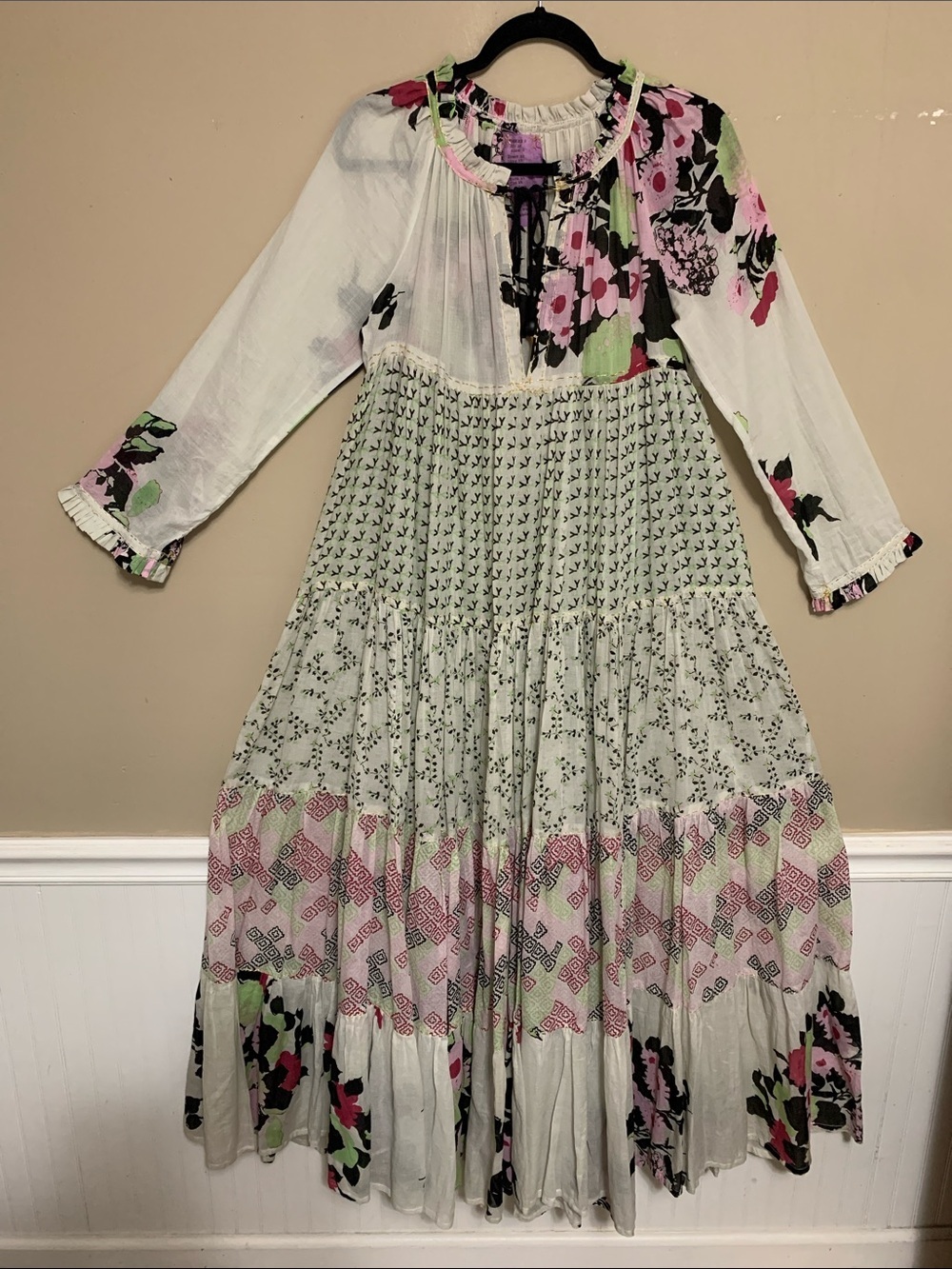 YVONNE S Women’s Bohemian Tiered Maxi Hippy Dress Size Small Practical Magic